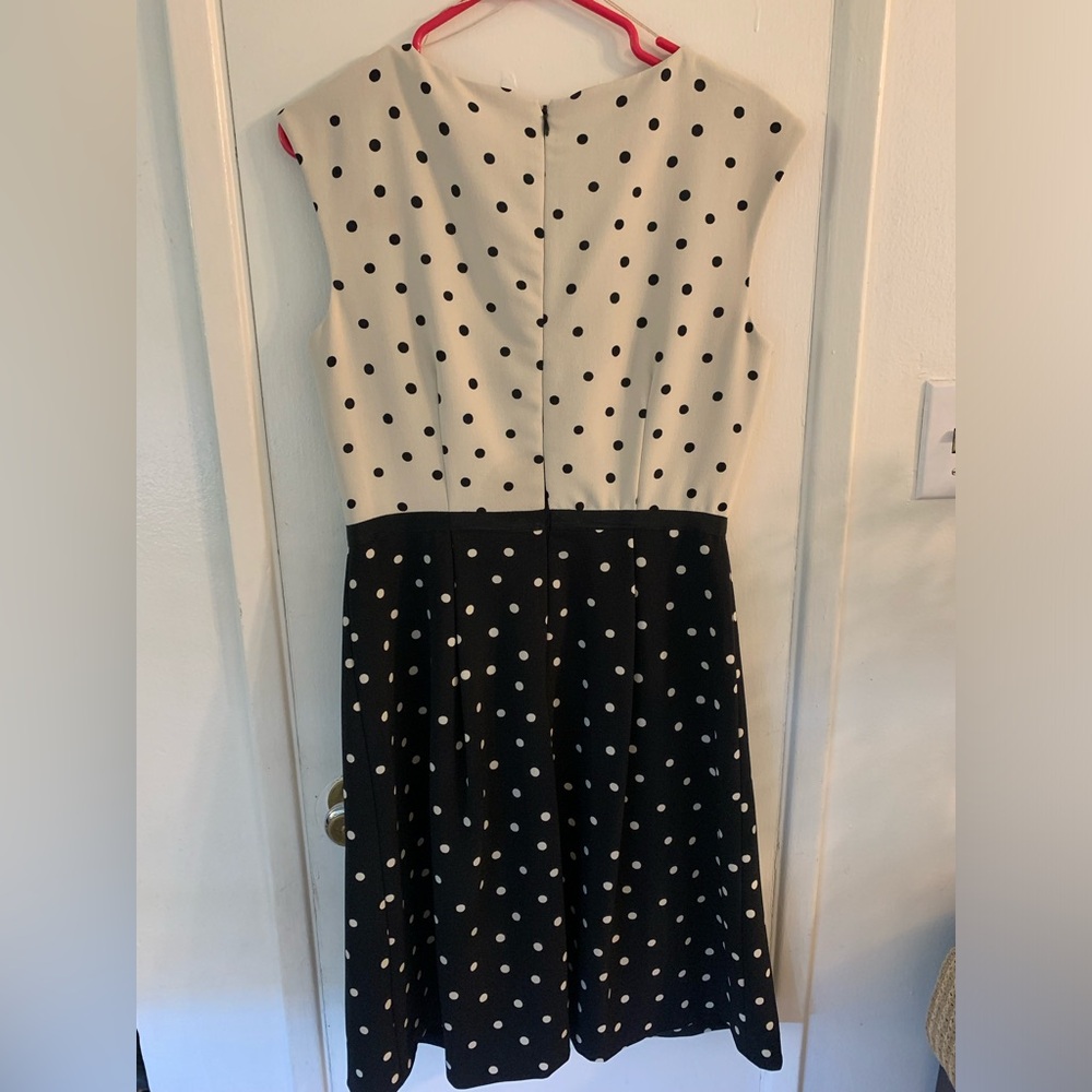 Adrianna Papell Black and White Polka Dot Midi Dress - Picture 9 of 9